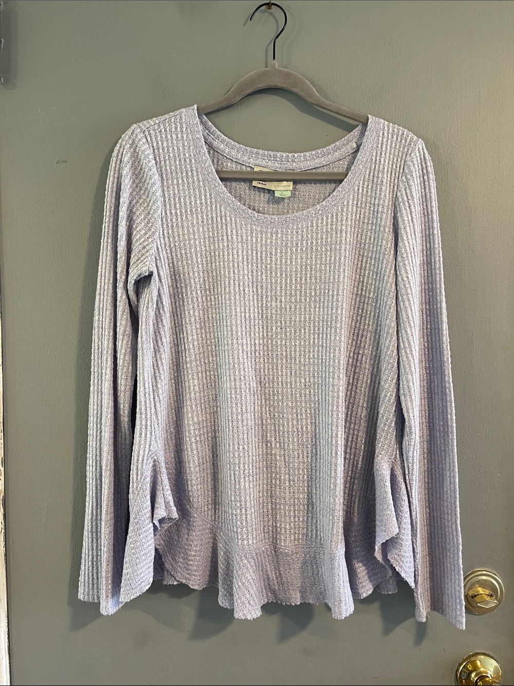 Anthro Sunday Saturday Small Purple Waffle Knit Ruffle Back Long Sleeve‎ Top